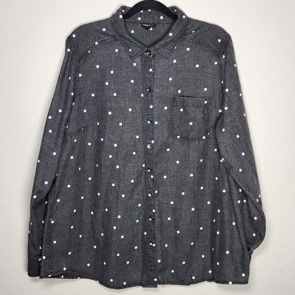 Torrid Womens 2X Gray Polka Dot Button Up Shirt Soft Classic Minimalist Normcore
